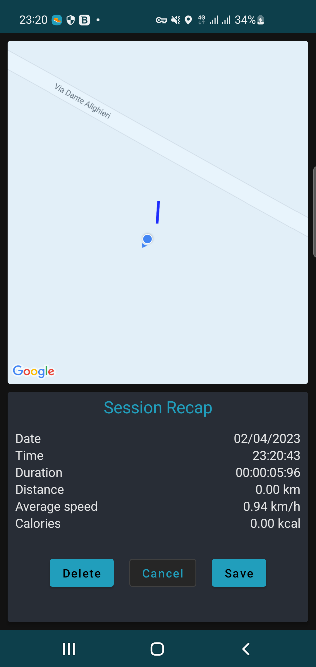Tracking live con dialog di salvataggio, percorso e statistiche